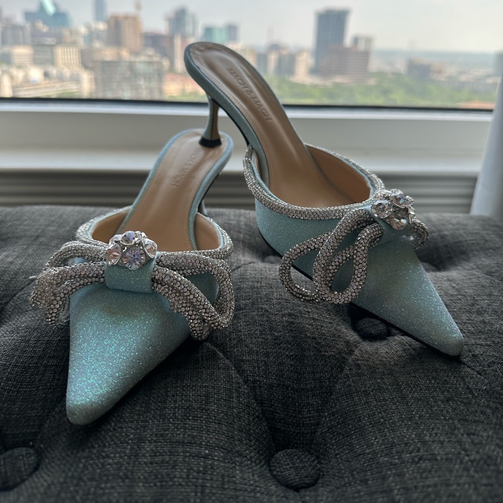 Mach & Mach Bow Kitten Heel Blue Glitter 37